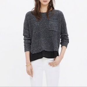 Madewell Alliance Gray Black sweater Sz XS Cozy winter fall Linen Blend Silk hem